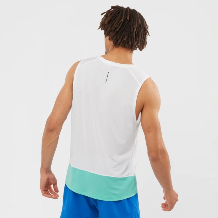 Salomon Cross Run Graphic Men's Tanks White / Turquoise | CA 39H45